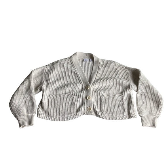 Gap Kids Shaker Stitch Cropped Cardigan Sweater Size 8 M Ivory Frost 100% Cotton - Picture 4 of 11